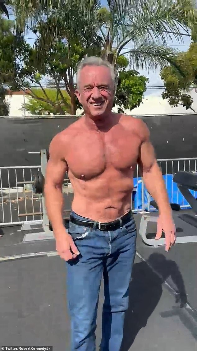 The other man: Robert Kennedy Jr., 70, pictured shirtless as he shows off his fit body