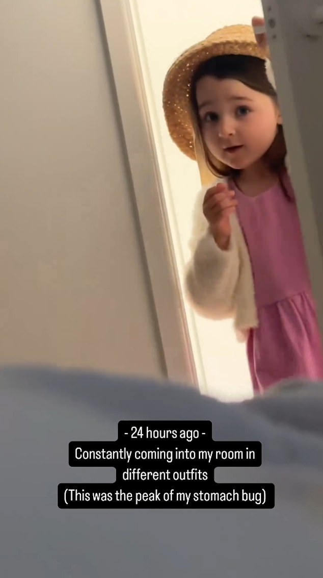 The clip shows Arna quietly entering Kayla's bedroom, dressed in a very stylish ensemble, and offering her sick mother something to cuddle with during her illness.