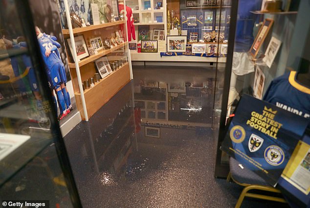 In addition to the damage to the field, the club shop and museum were also affected by the flooding