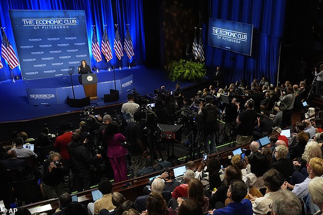 Mark Cuban was on hand Wednesday as Democratic nominee Vice President Kamala Harris laid out her economic vision at an invitation-only event at Carnegie Mellon University in Pittsburgh.