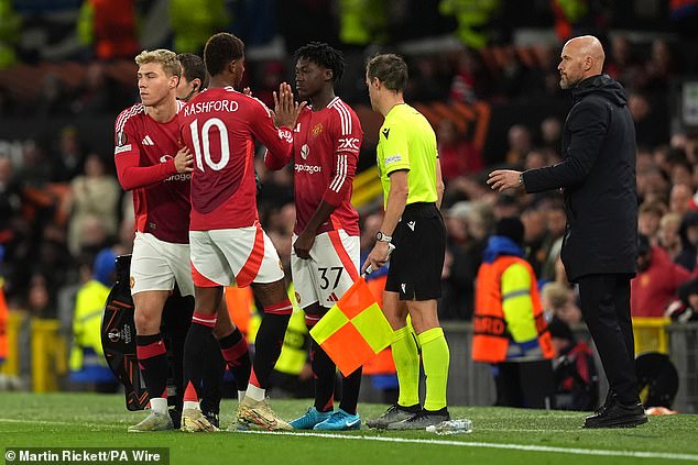 Ten Hag watched as his United players struggled to score a late winner at Old Trafford