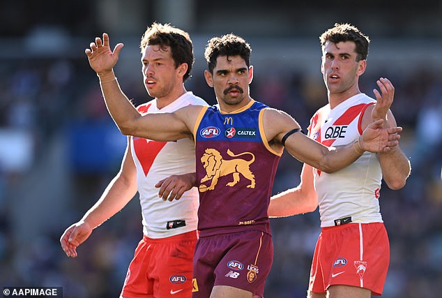 The Swans (pictured against Brisbane in round 19 this year) finished in the minor premiers this year, with the Lions finishing the home and away season in fifth place