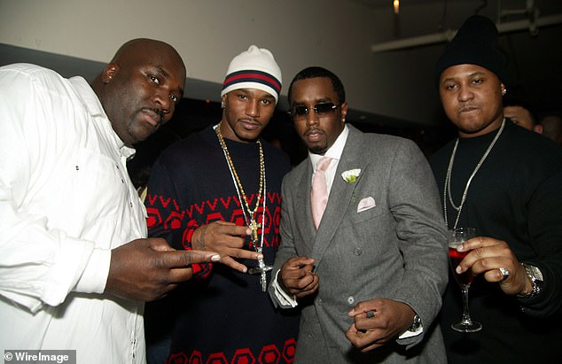 Big Joe (left) parties with rapper Cam'ron, Diddy and Huddy at the Zac Posen afterparty during Olympus Fashion Week in 2005