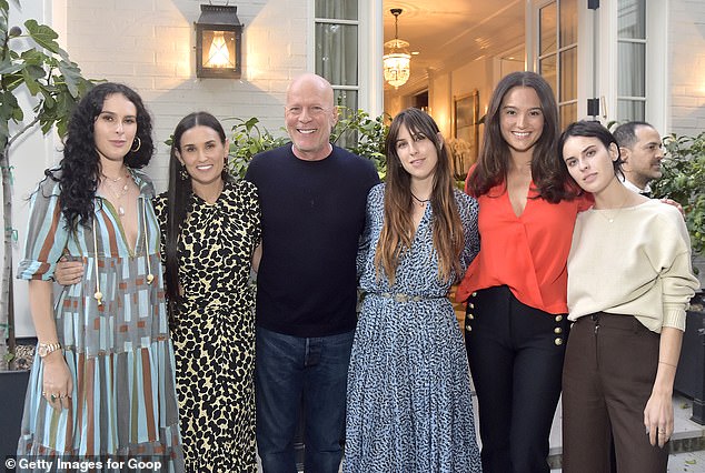 Demi Moore 'cherishes' time spent with Bruce Willis following his FTD diagnosis Bruce pictured here in 2019 with Demi, their daughters and his current wife Emma Heming Willis