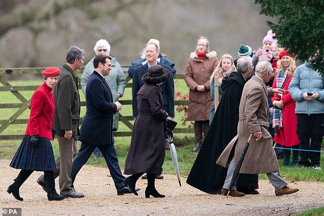 Vice Admiral Sir Timothy Laurence with his wife Princess Anne and other members of the Royal Family attending the Christmas service at Sandringham last year