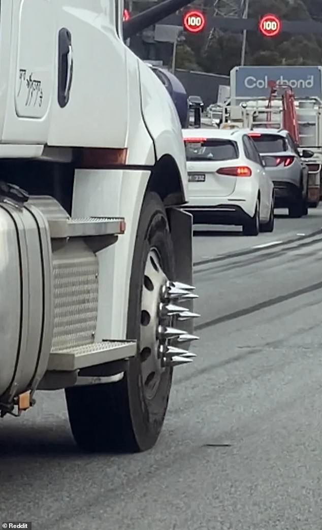 Under VicRoads vehicle standards, it is illegal to have anything protruding beyond the wheel beyond the mudguard.