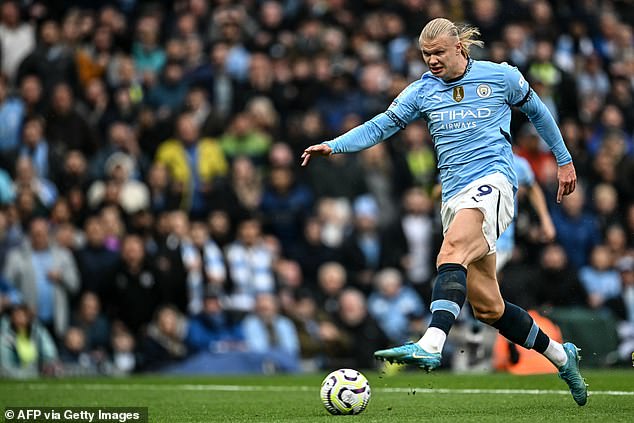 Erling Haaland toe-tipped the ball past David Raya to score the opening goal of the match