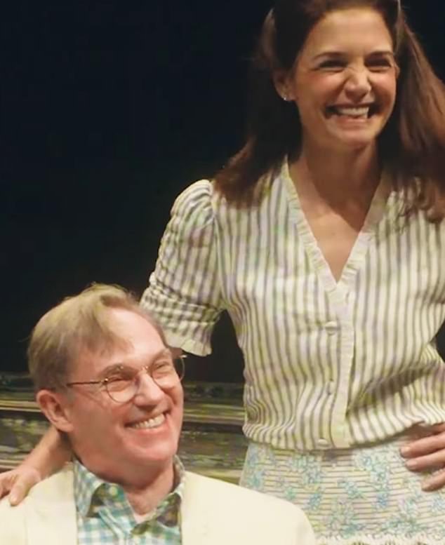 And it also comes after Holmes received good reviews for her role in the Broadway play Our Town. Here is Katie on stage with Richard Thomas who played on The Waltons and Ozark