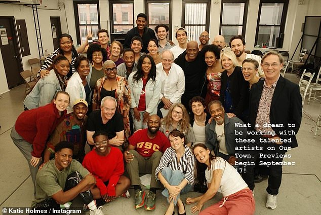 Holmes (bottom right) posted this photo of the cast, saying the production was a 