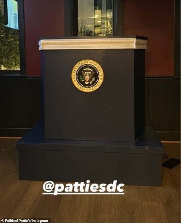 Political elements are woven into the space – including a DJ booth on the second floor that resembles the presidential lectern