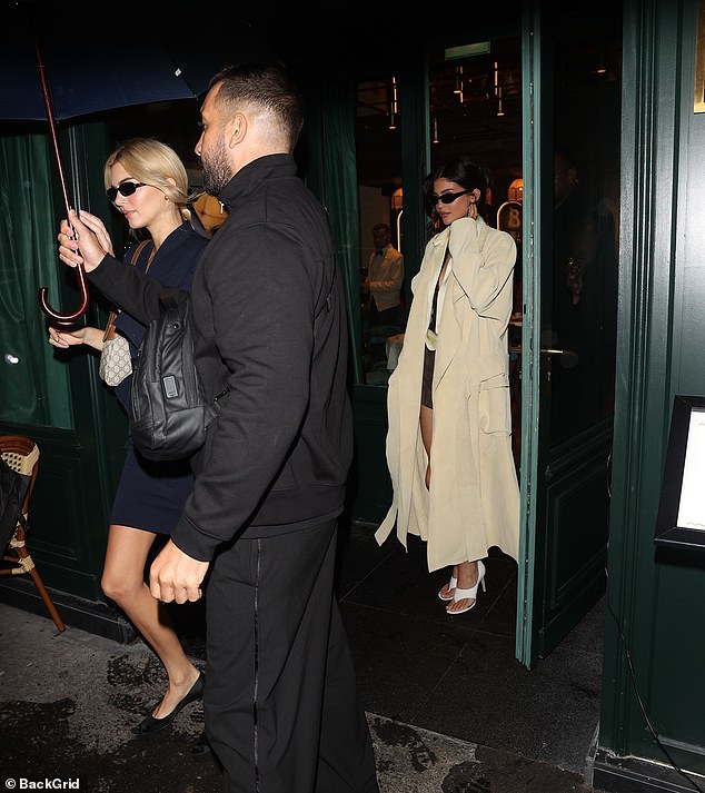 Kendall, 28, meanwhile, looked elegant in a structured blue jacket and matching skirt as they left the restaurant