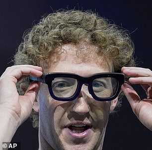 Mark Zuckerberg shows off the glasses on stage at the event