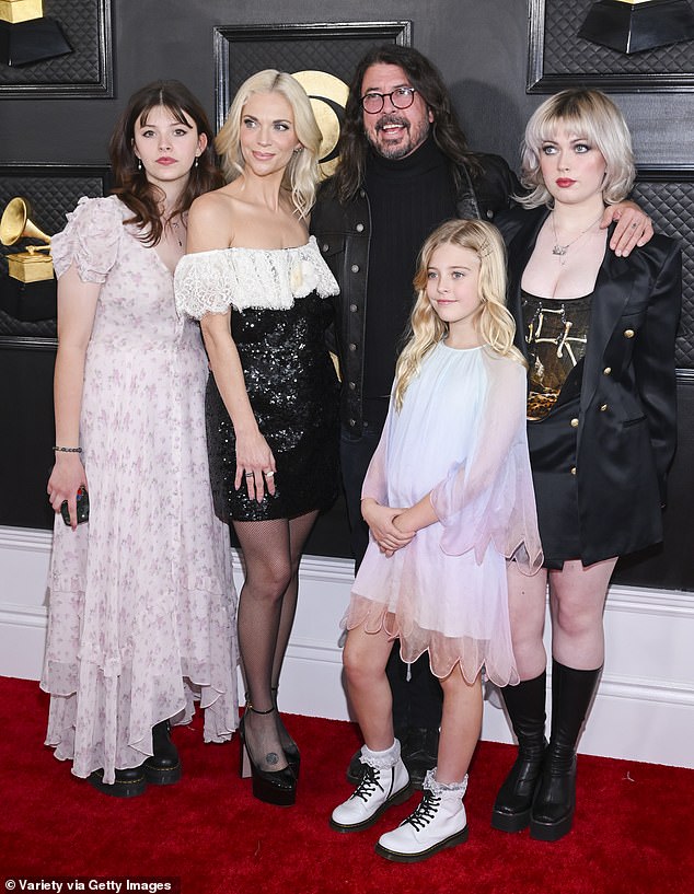 She and Grohl share three daughters: Violet Maye, 18, Harper Willow, 15, and Ophelia Saint, 10; pictured in February 2023 in Los Angeles