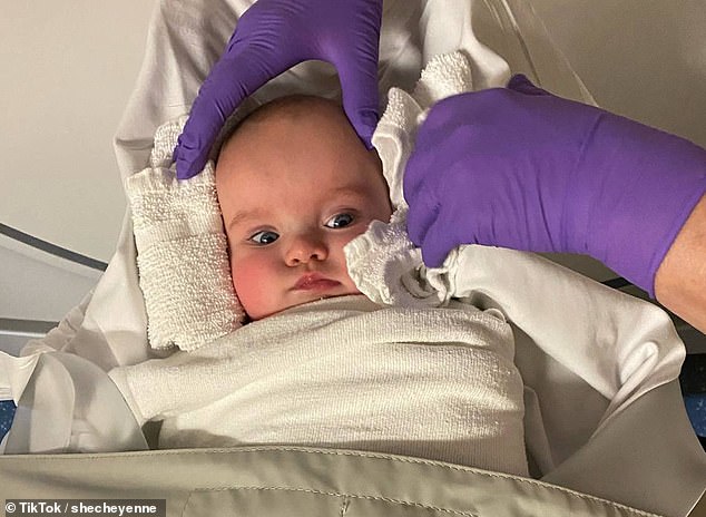 Eden is pictured being prepared to undergo a CT scan, one of many in about a year