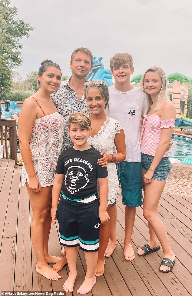 Krystle, who was a single mother of one at the time, became a hit with Ben's children and eventually fell for their father, pictured with children Frankie, 22, Sal, 17, and Julianna, 19, and Krystle's son Kashton