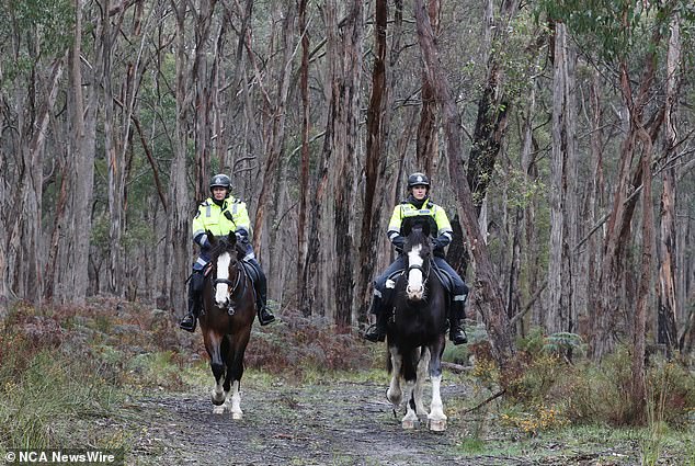 Mounted police joined a search in an area around Enfield State Park in Victoria in a new search for the body of Samantha Murphy