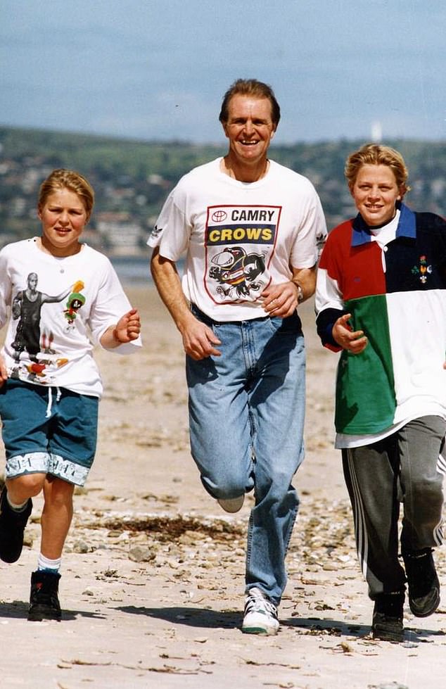 Former Adelaide coach Graham Cornes, pictured with his children Chad and Kane when they were kids, is not a fan of the new concept art