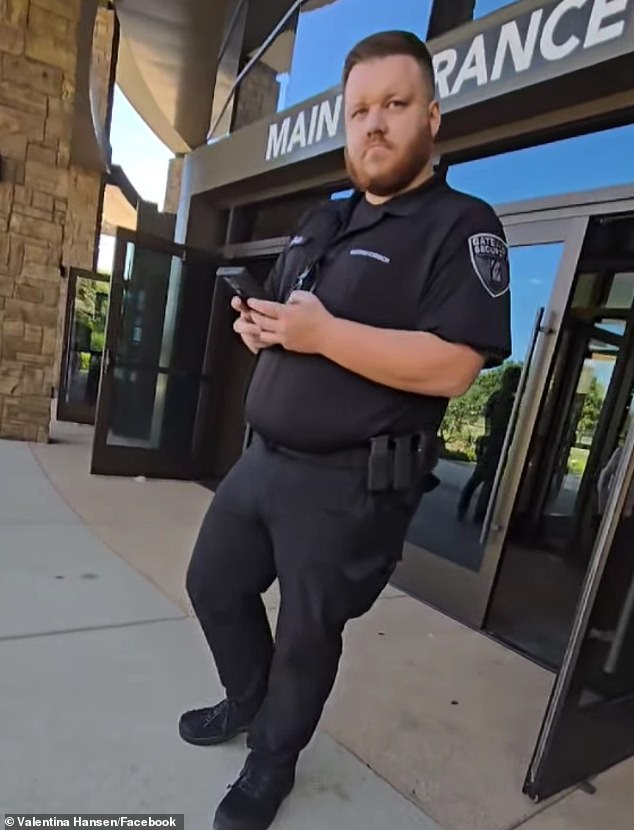 On September 7, Hansen filmed herself trying to enter Gateway Church, but was soon stopped by an armed guard (pictured)