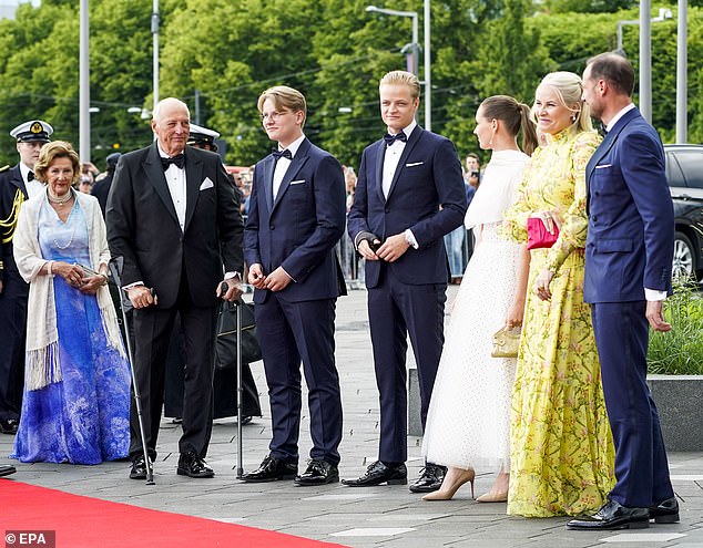 Marius pictured with other members of the Norwegian royal family, including the king, queen and heir apparent in June 2022