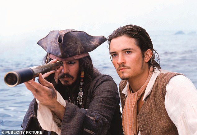 The actor, 61, played the lead character in the Pirates of the Caribbean film series (pictured with Orlando Bloom in 2003's The Curse of the Black Pearl)