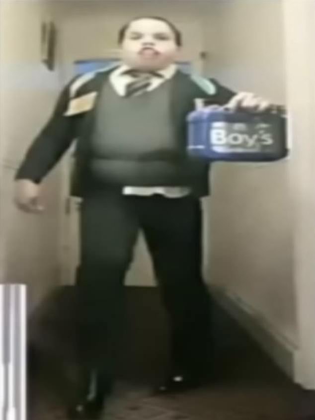 Some videos showed this person 'in costume' in the hallway of a terraced house in London, apparently after coming home from school