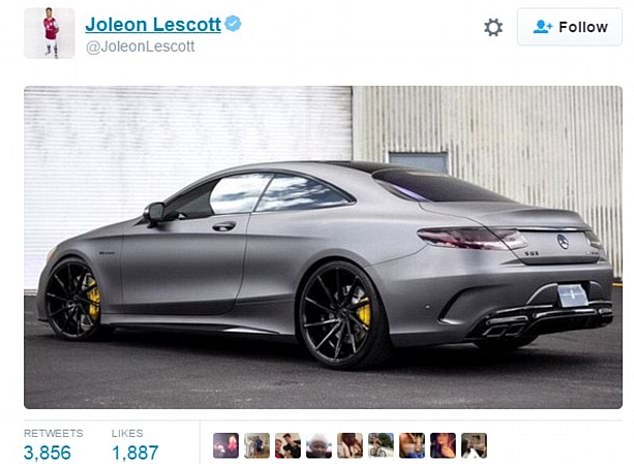 Lescott tweeted this photo of a Mercedes-AMG S 63 Coupé with an 'on the road price' from £121,690