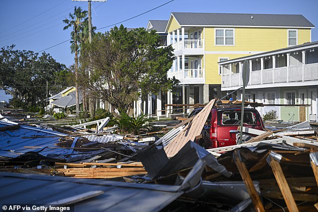 Debris left by Hurricane Helene after landfall can be seen in Cedar Key, Florida