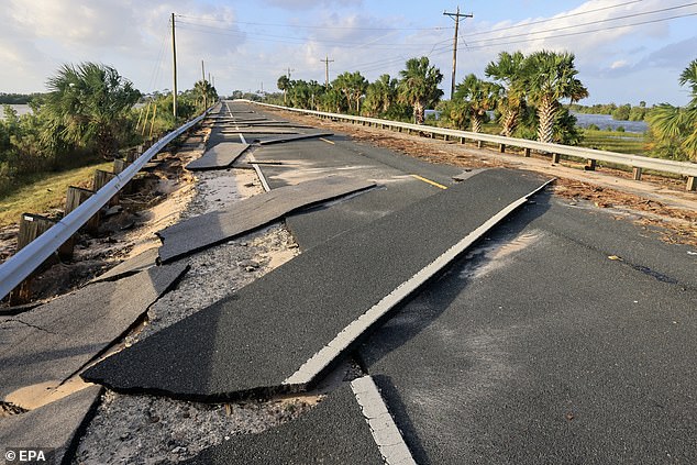 The massive storm tore a path off its foundations in Florida, where officials urged residents to evacuate on Thursday evening