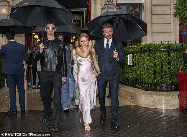 Harper showed off her fashion credentials as she led the Beckham clan from the hotel