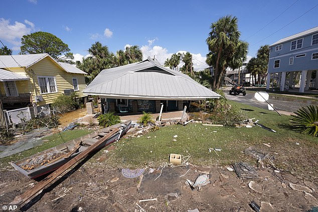 Destruction is seen in the aftermath of Hurricane Helene in Cedar Key, Florida, on Friday