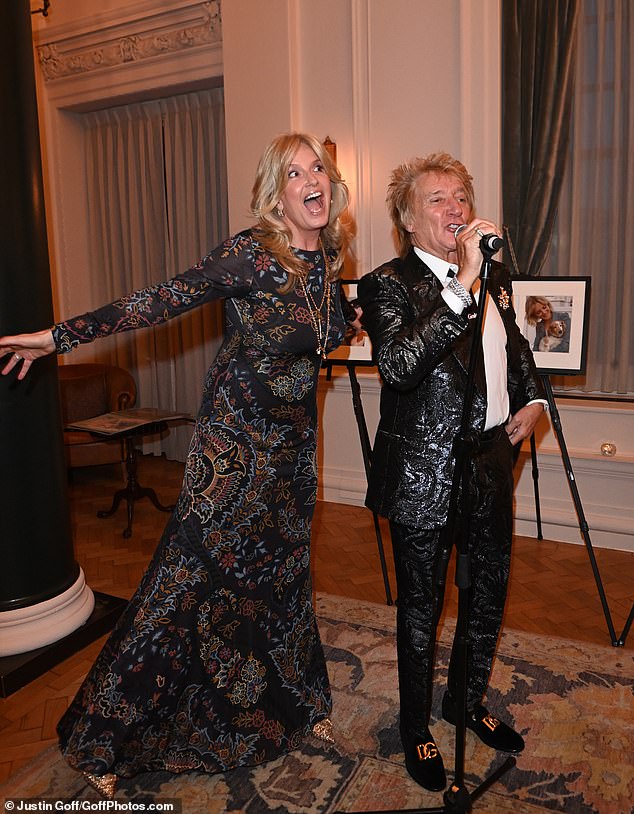 Rod and Penny looked cozy at the event as they hugged and shared a karaoke duet