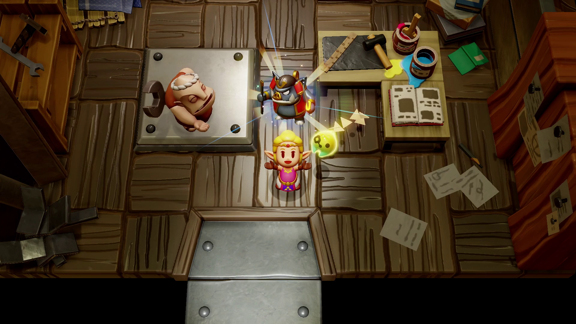 Zelda holds up a Roboblin robot in Echoes of Wisdom.