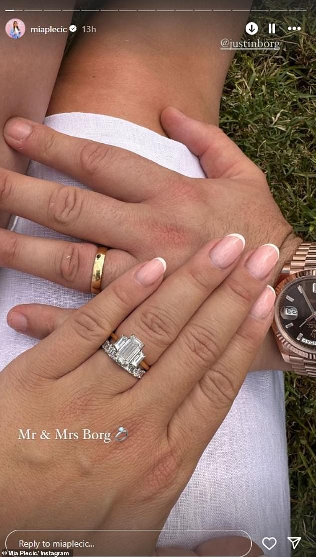 Mia tied the knot with her partner on the Amalfi Coast this weekend and announced their nuptials on Instagram on Monday while showing off her wedding band and engagement ring