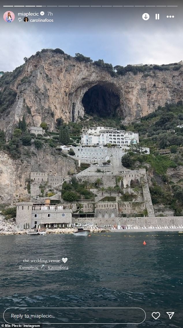 The happy couple said 'I do' and shared their vows in front of friends and family at the luxurious Borgo Santandrea (pictured)