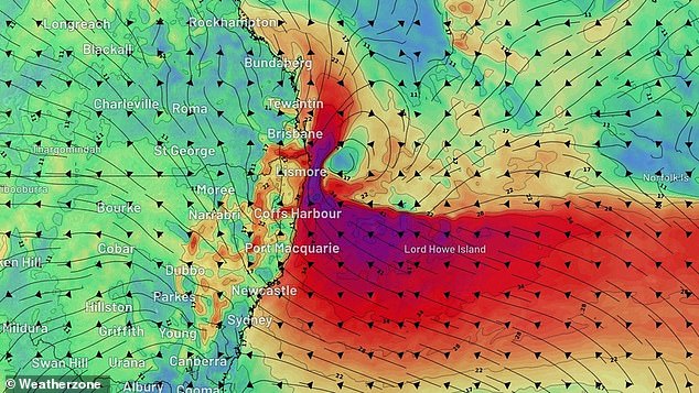 Rain can still be expected in Brisbane, Sydney and Adelaide this weekend as low temperatures dissipate and drift away from the coast (a weather map is pictured)