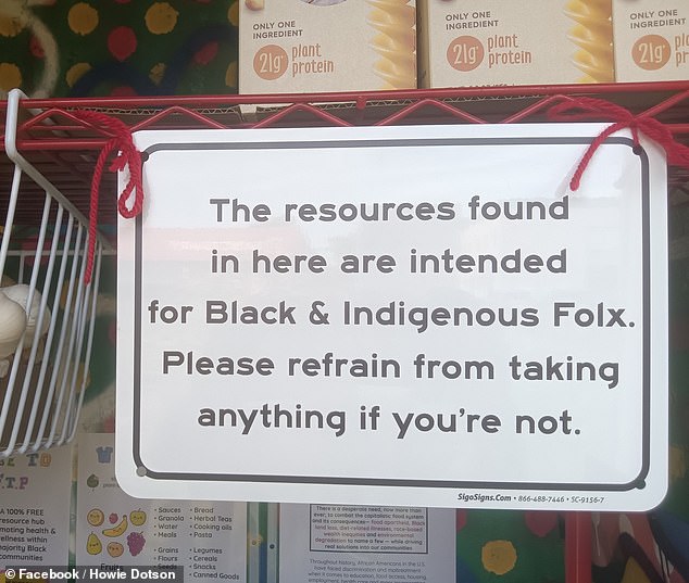 A sign on the pantry door stated that the food inside was specifically for “Black and Indigenous Folx.”