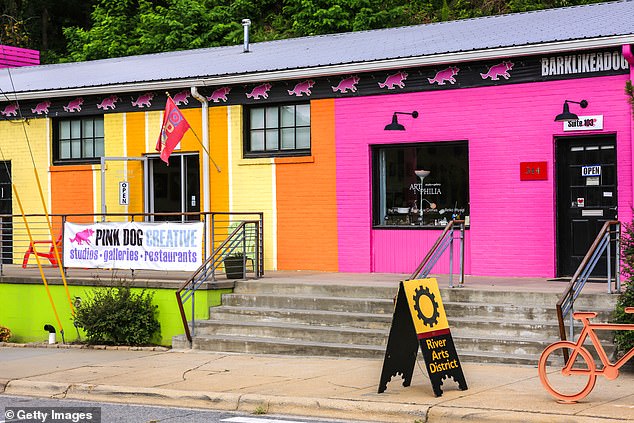 The River Arts District, located along the French Broad River in Asheville, was flooded with water Friday afternoon