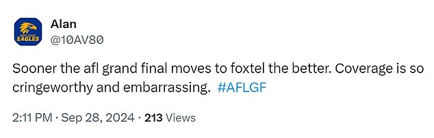 Another supporter pleaded with Foxtel to secure the live AFL coverage rights for the grand final