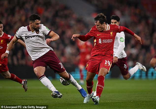 Chiesa made his first start for Liverpool in their Carabao Cup win against West Ham