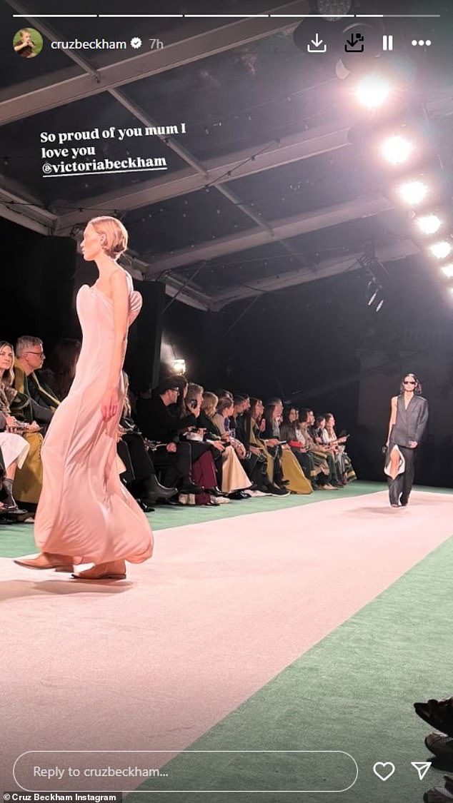 Cruz, who sat next to his family in the front row, shared a photo of two models parading down the runway as he congratulated his mother