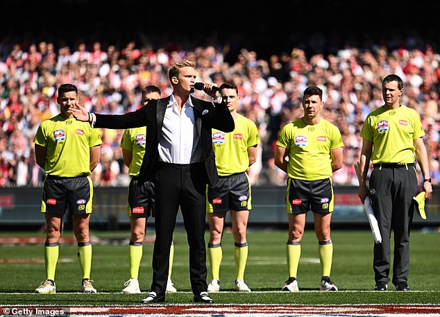 The Gold Coast-born crooner, 27, wowed the crowd at Melbourne's MCG when he took to the stage to sing a heartfelt and emotional rendition of the Australian national anthem.