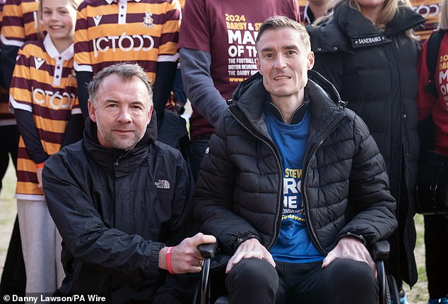 Stewart raises money for the Darby Rimmer MND Foundation, named after former professional footballer Stephen Darby, right