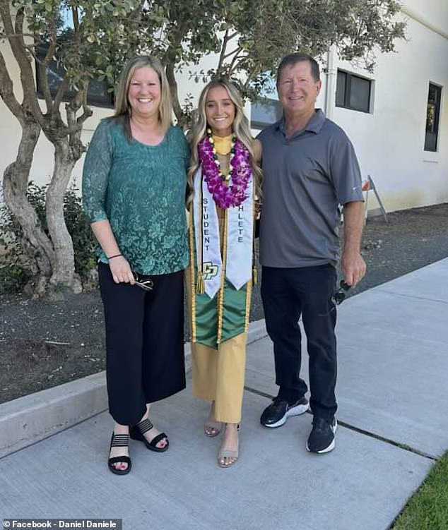 Daniele, pictured with mom Kim and dad Daniel, only received her master's degree in June