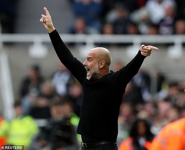 Guardiola pictured during Saturday afternoon's league match at St James' Park in Newcastle