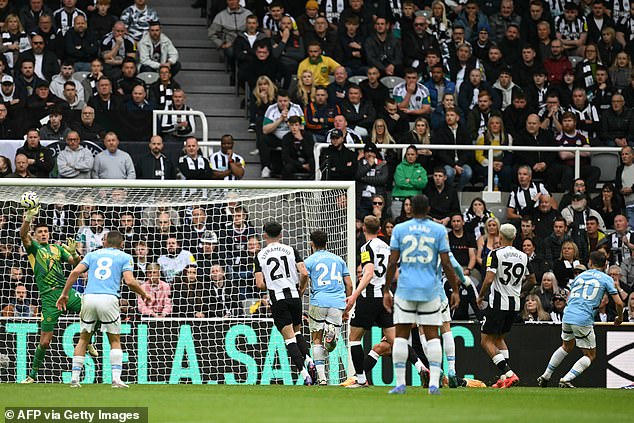 Bernardo Silva's late volley was well tipped by Newcastle goalkeeper Nick Pope