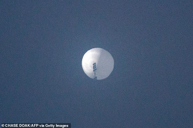 A photo taken on February 1, 2023 shows the suspected Chinese spy balloon flying over Billings, Montana