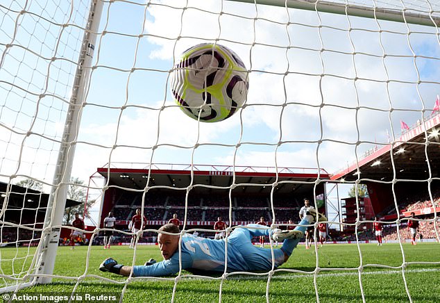 Ranger Matz Sels dived in the right direction, but could not stop Jimenez's shot