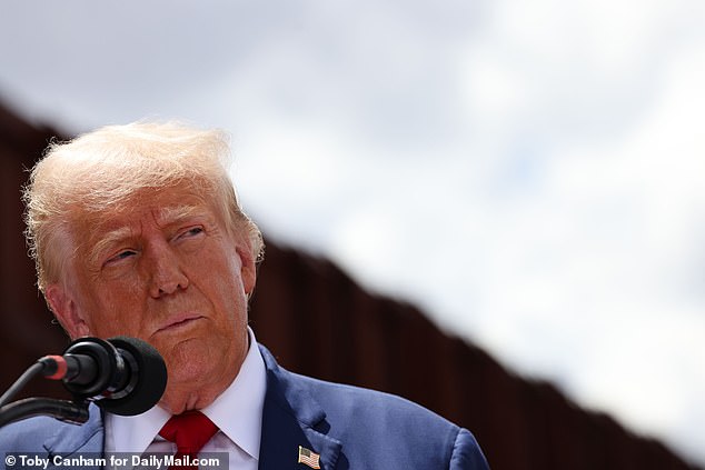 Former President Donald Trump visits the border in the Montezuma Pass area of ​​Arizona's Cochise County in August to discuss border security