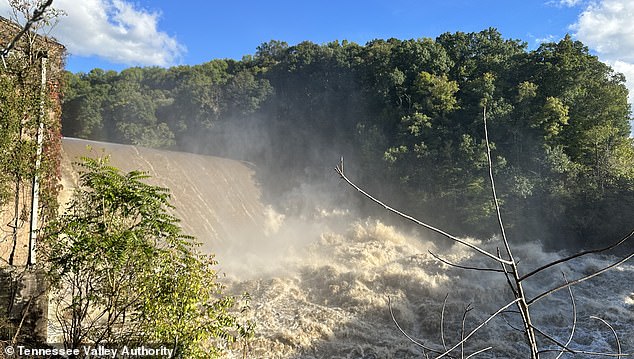 Stunning footage of the dam's failure showed it bursting at the seams after being swamped by Hurricane Helene