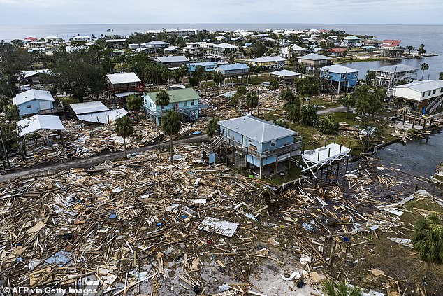 Homes and businesses were destroyed in the Big Bend region of Florida (pictured) after Helene made landfall on Thursday evening